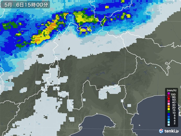 山梨県の雨雲レーダー(2020年05月06日)