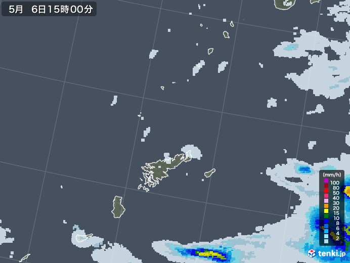 奄美諸島(鹿児島県)の雨雲レーダー(2020年05月06日)