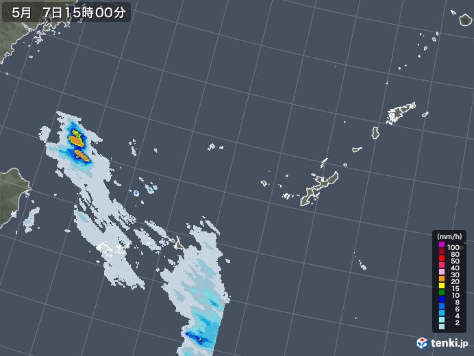 沖縄地方の雨雲レーダー(2020年05月07日)
