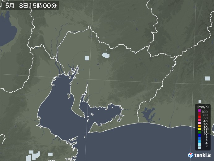 愛知県の雨雲レーダー(2020年05月08日)