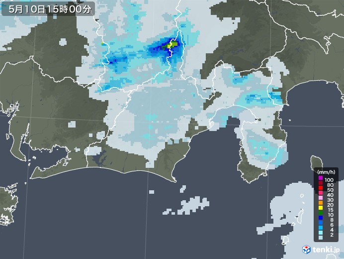 静岡県の雨雲レーダー(2020年05月10日)