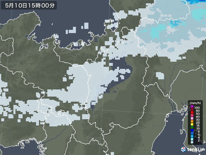 滋賀県の雨雲レーダー(2020年05月10日)