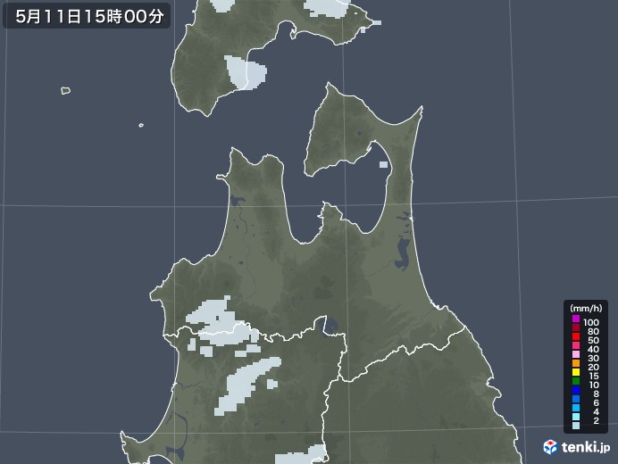 青森県の雨雲レーダー(2020年05月11日)