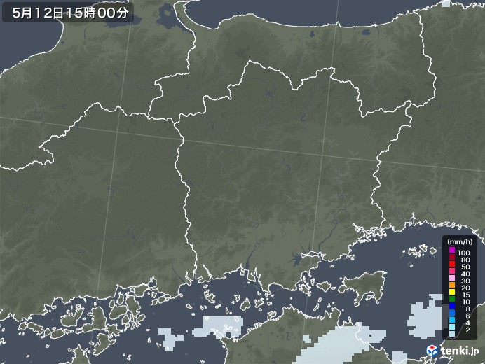 岡山県の雨雲レーダー(2020年05月12日)