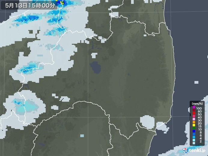 福島県の雨雲レーダー(2020年05月13日)
