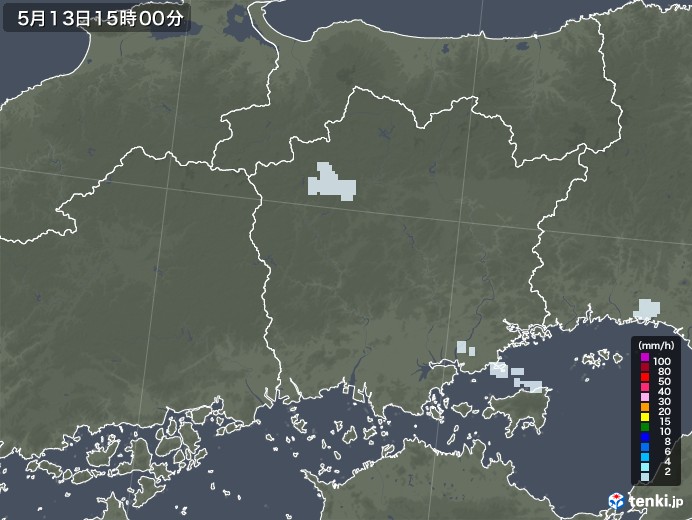 岡山県の雨雲レーダー(2020年05月13日)