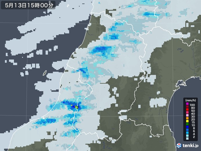 山形県の雨雲レーダー(2020年05月13日)