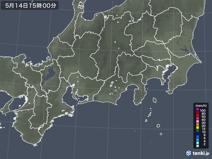 東海地方の雨雲レーダー(2020年05月14日)