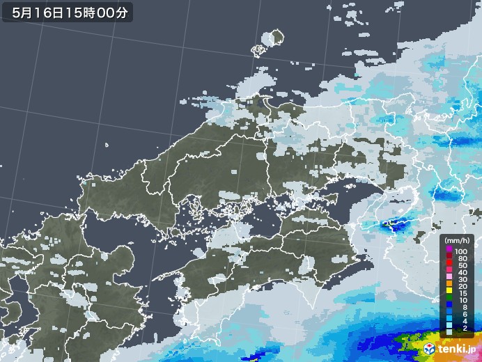 中国地方の雨雲レーダー(2020年05月16日)