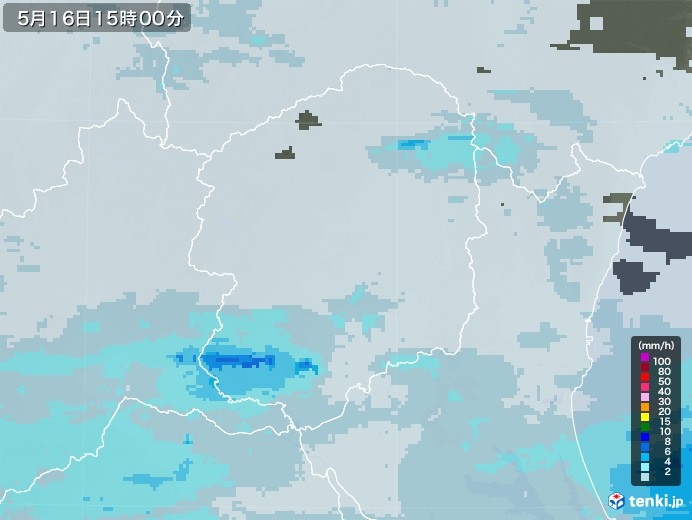 栃木県の雨雲レーダー(2020年05月16日)