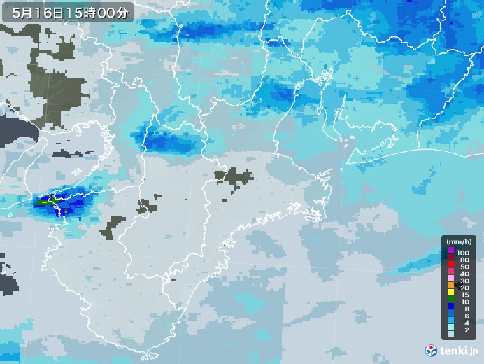三重県の雨雲レーダー(2020年05月16日)