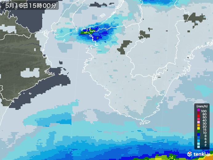 和歌山県の雨雲レーダー(2020年05月16日)