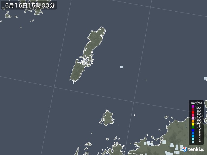 壱岐・対馬(長崎県)の雨雲レーダー(2020年05月16日)