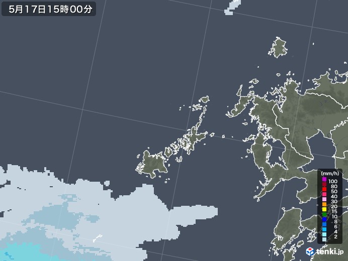 五島列島(長崎県)の雨雲レーダー(2020年05月17日)