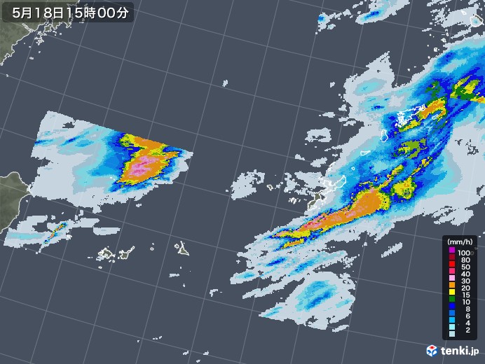 沖縄地方の雨雲レーダー(2020年05月18日)