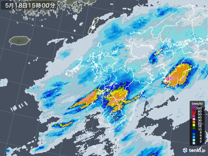 九州地方の雨雲レーダー(2020年05月18日)