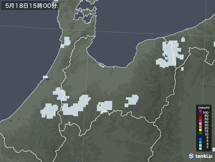 富山県の雨雲レーダー(2020年05月18日)