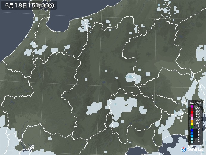 長野県の雨雲レーダー(2020年05月18日)