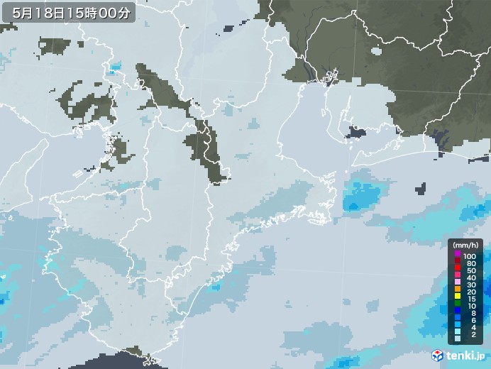 三重県の雨雲レーダー(2020年05月18日)