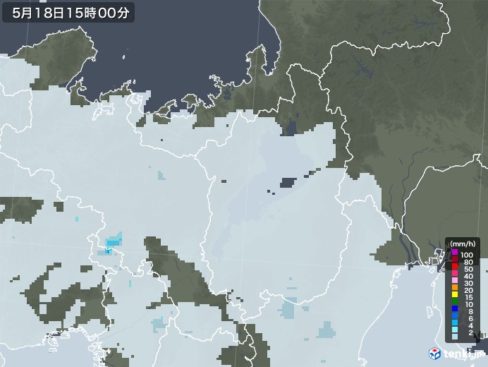 滋賀県の雨雲レーダー(2020年05月18日)