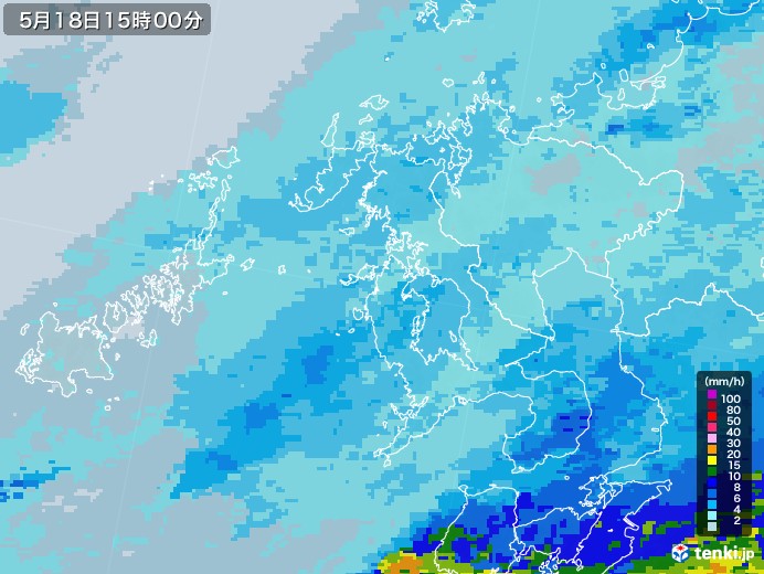 長崎県の雨雲レーダー(2020年05月18日)