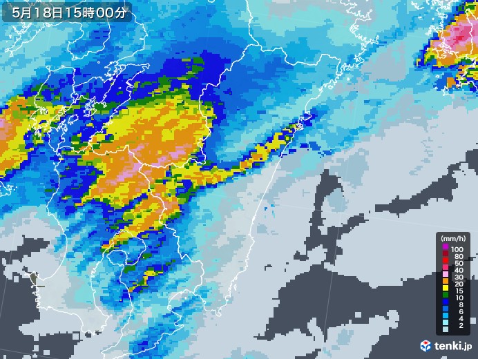 宮崎県の雨雲レーダー(2020年05月18日)