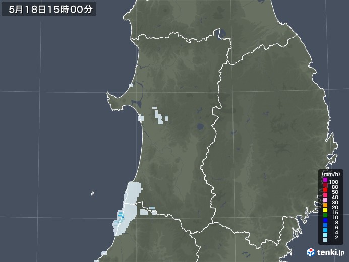 秋田県の雨雲レーダー(2020年05月18日)