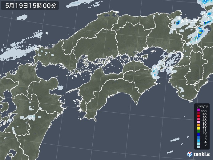四国地方の雨雲レーダー(2020年05月19日)