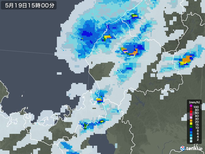 福井県の雨雲レーダー(2020年05月19日)