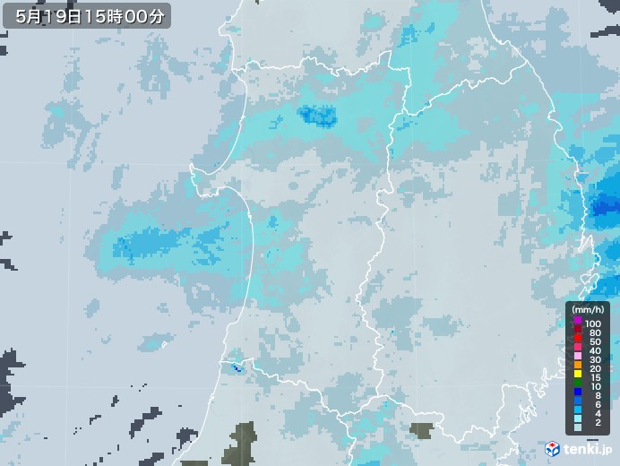 秋田県の雨雲レーダー(2020年05月19日)