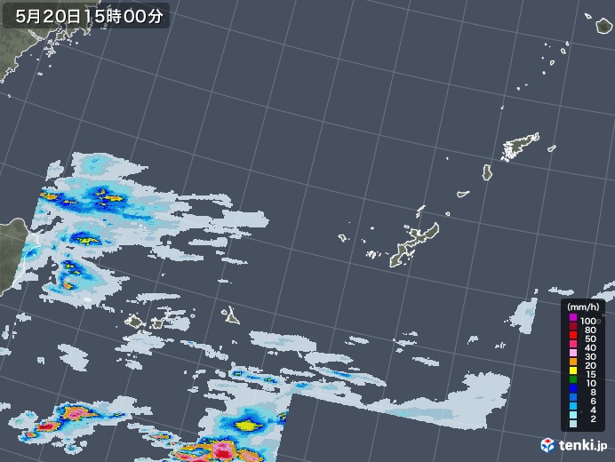 沖縄地方の雨雲レーダー(2020年05月20日)