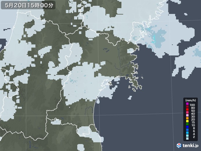 宮城県の雨雲レーダー(2020年05月20日)