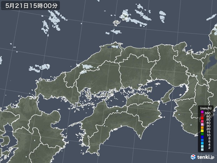 中国地方の雨雲レーダー(2020年05月21日)