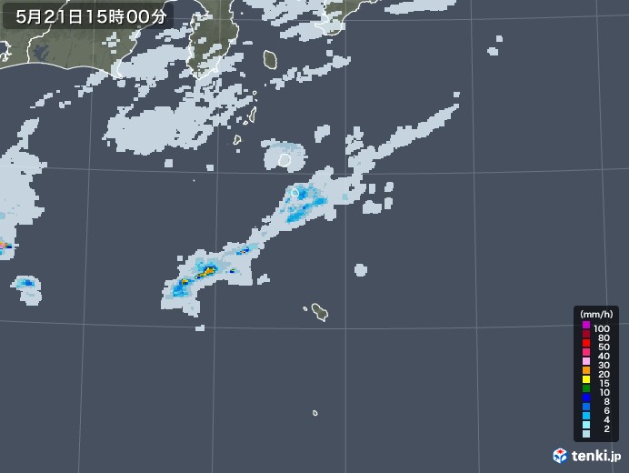 伊豆諸島(東京都)の雨雲レーダー(2020年05月21日)