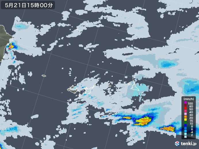 宮古・石垣・与那国(沖縄県)の雨雲レーダー(2020年05月21日)