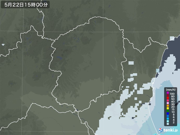 栃木県の雨雲レーダー(2020年05月22日)