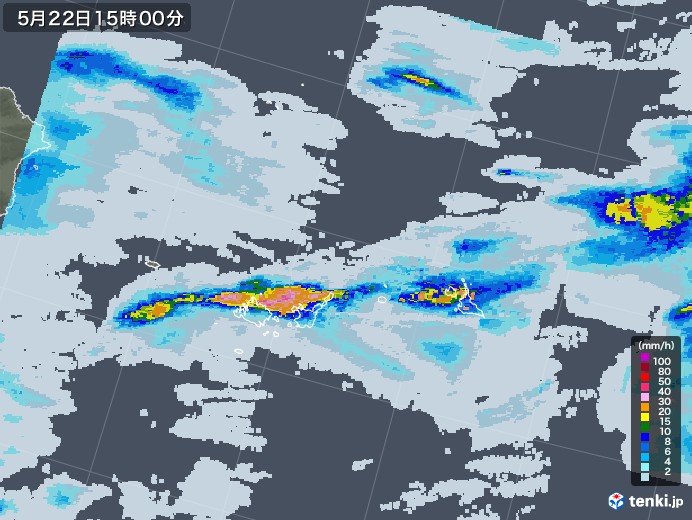 宮古・石垣・与那国(沖縄県)の雨雲レーダー(2020年05月22日)