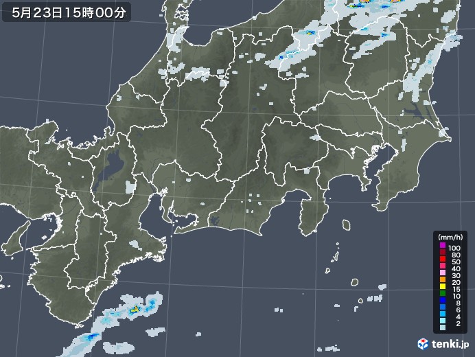 東海地方の雨雲レーダー(2020年05月23日)