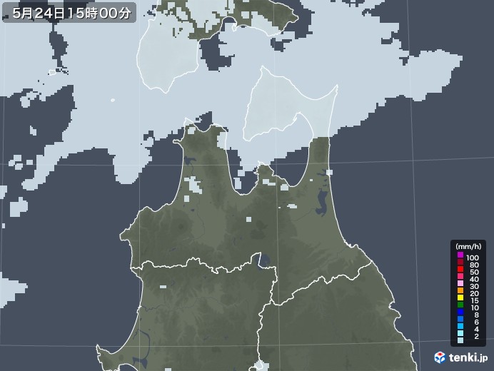 青森県の雨雲レーダー(2020年05月24日)