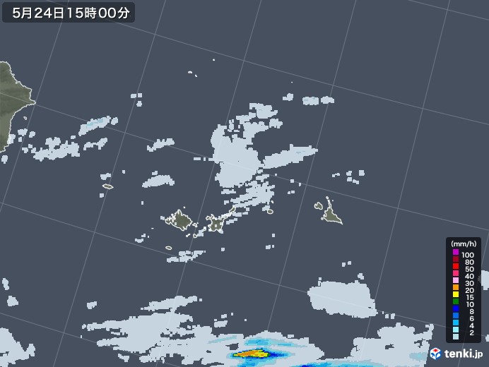 宮古・石垣・与那国(沖縄県)の雨雲レーダー(2020年05月24日)