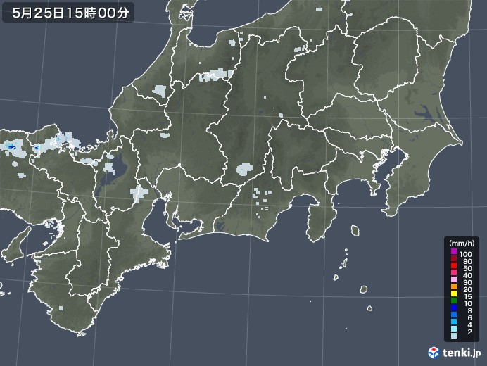 東海地方の雨雲レーダー(2020年05月25日)