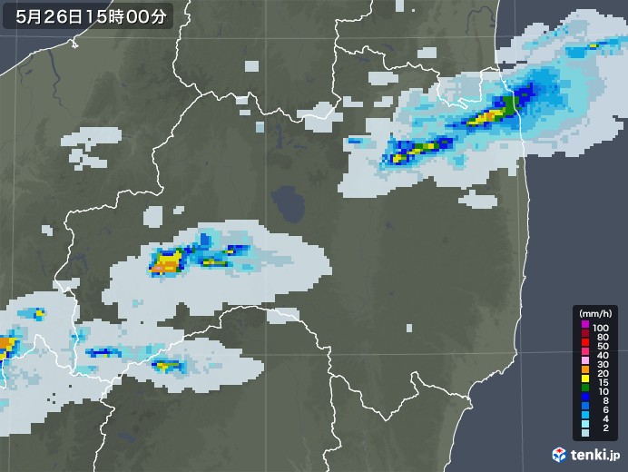 福島県の雨雲レーダー(2020年05月26日)