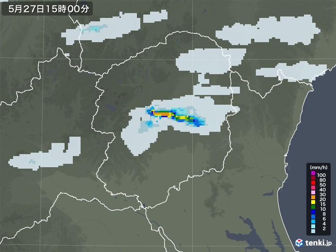 栃木県の雨雲レーダー(2020年05月27日)