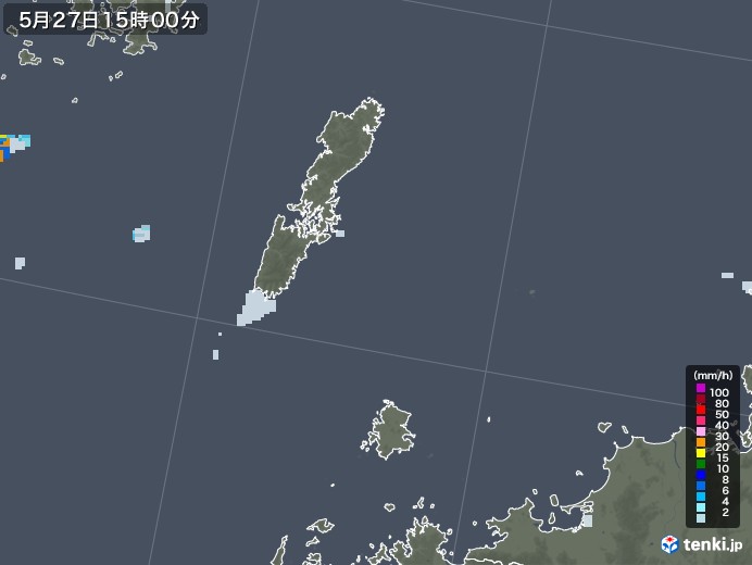 壱岐・対馬(長崎県)の雨雲レーダー(2020年05月27日)