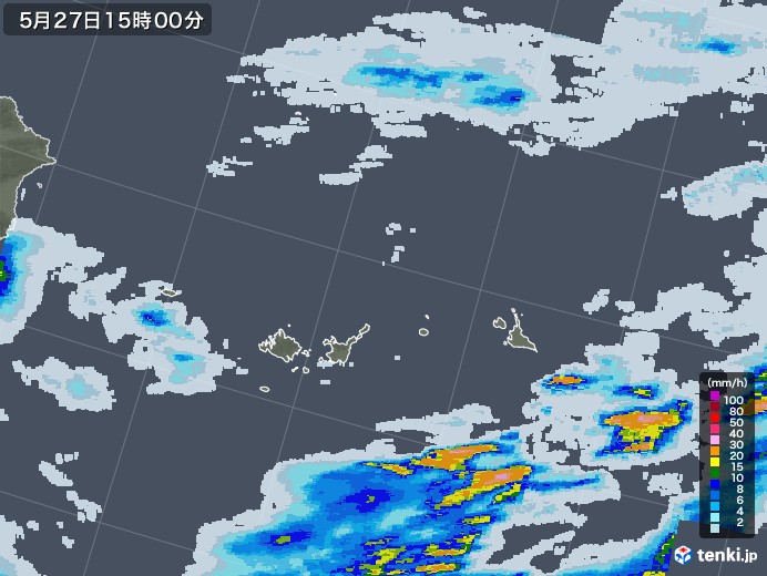 宮古・石垣・与那国(沖縄県)の雨雲レーダー(2020年05月27日)