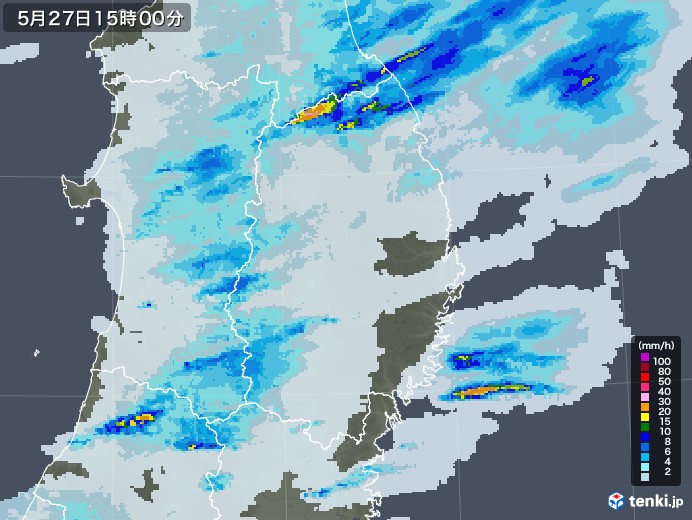 岩手県の雨雲レーダー(2020年05月27日)