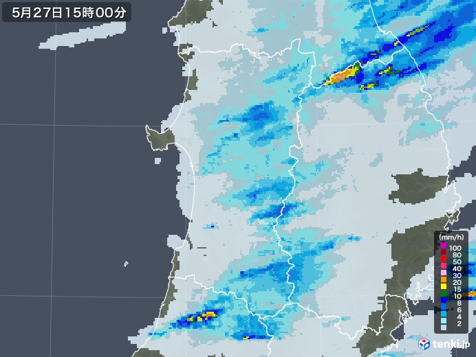 秋田県の雨雲レーダー(2020年05月27日)