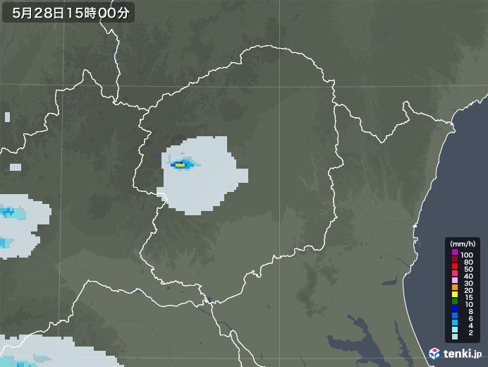 栃木県の雨雲レーダー(2020年05月28日)