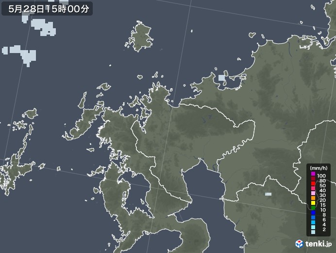 佐賀県の雨雲レーダー(2020年05月28日)