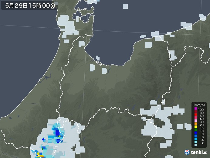 富山県の雨雲レーダー(2020年05月29日)